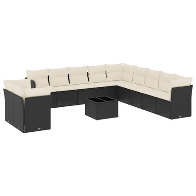 12 Piece Garden Sofa Set with Cushions Black Poly Rattan Payday Deals