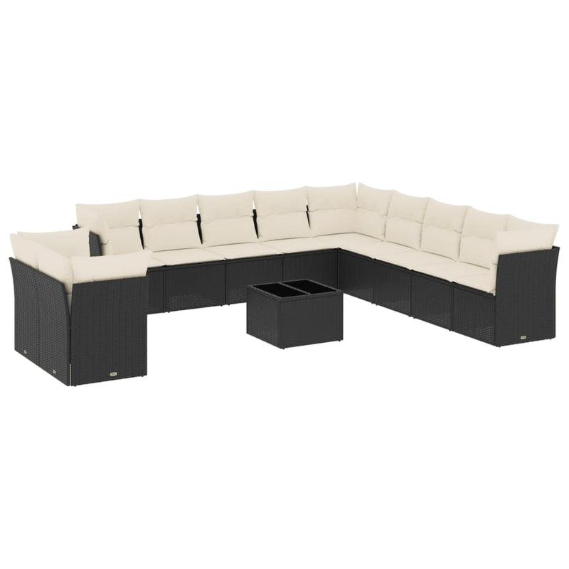12 Piece Garden Sofa Set with Cushions Black Poly Rattan Payday Deals