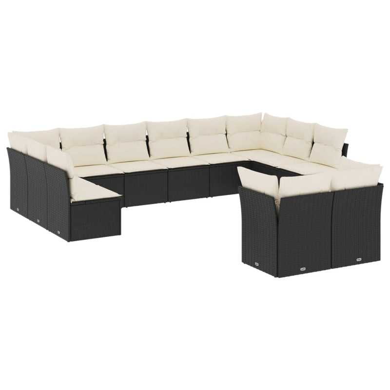 12 Piece Garden Sofa Set with Cushions Black Poly Rattan Payday Deals