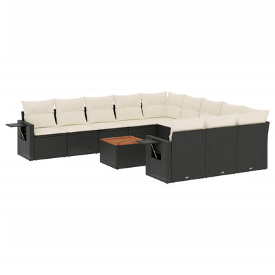 12 Piece Garden Sofa Set with Cushions Black Poly Rattan Payday Deals