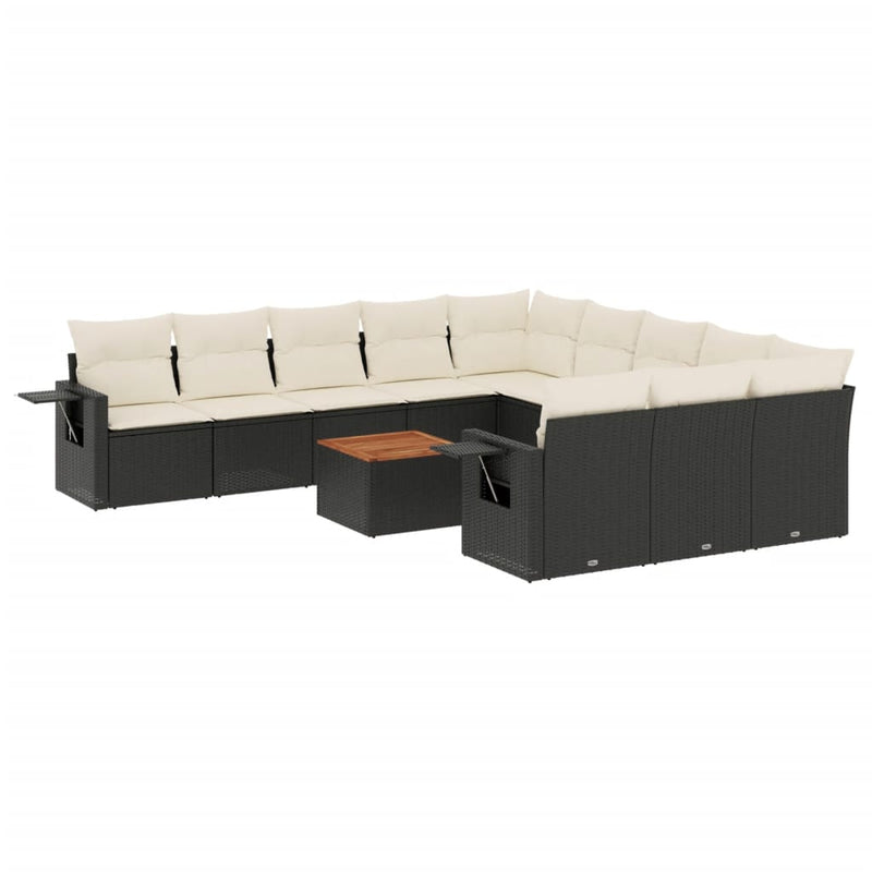 12 Piece Garden Sofa Set with Cushions Black Poly Rattan Payday Deals