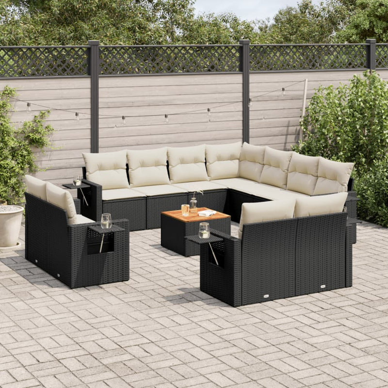 12 Piece Garden Sofa Set with Cushions Black Poly Rattan Payday Deals