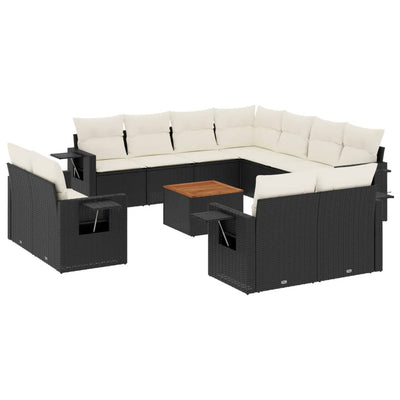 12 Piece Garden Sofa Set with Cushions Black Poly Rattan Payday Deals