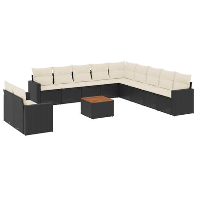 12 Piece Garden Sofa Set with Cushions Black Poly Rattan Payday Deals