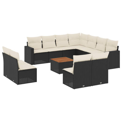 12 Piece Garden Sofa Set with Cushions Black Poly Rattan Payday Deals