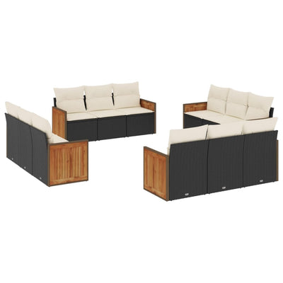 12 Piece Garden Sofa Set with Cushions Black Poly Rattan Payday Deals
