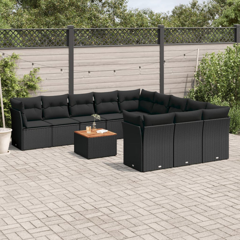 12 Piece Garden Sofa Set with Cushions Black Poly Rattan Payday Deals