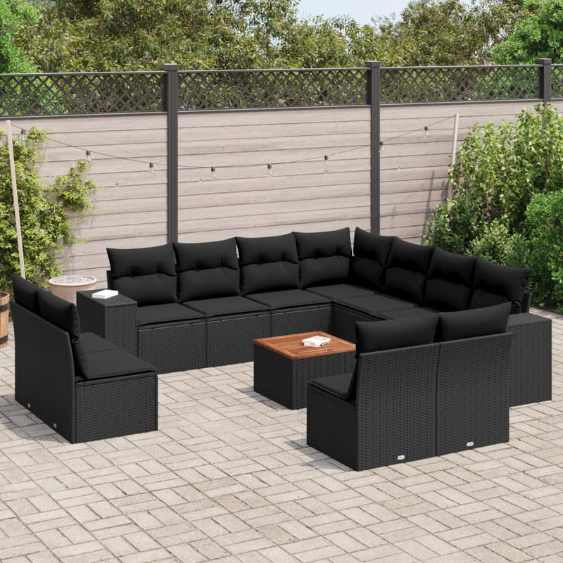 12 Piece Garden Sofa Set with Cushions Black Poly Rattan Payday Deals