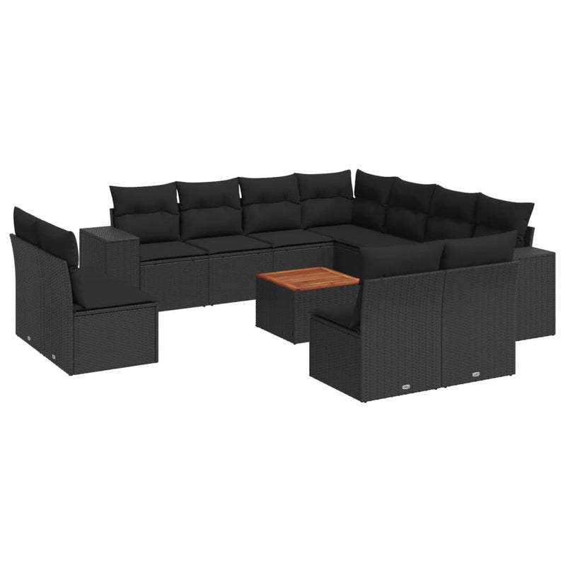 12 Piece Garden Sofa Set with Cushions Black Poly Rattan Payday Deals