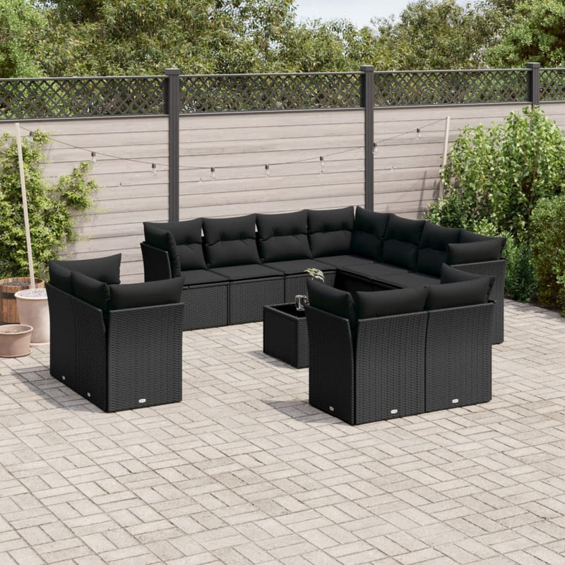 12 Piece Garden Sofa Set with Cushions Black Poly Rattan Payday Deals