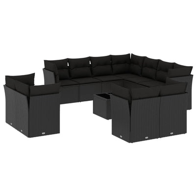 12 Piece Garden Sofa Set with Cushions Black Poly Rattan Payday Deals