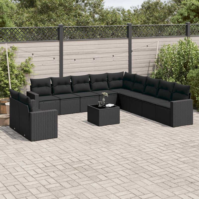 12 Piece Garden Sofa Set with Cushions Black Poly Rattan Payday Deals