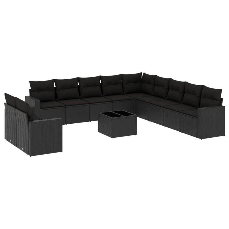 12 Piece Garden Sofa Set with Cushions Black Poly Rattan Payday Deals