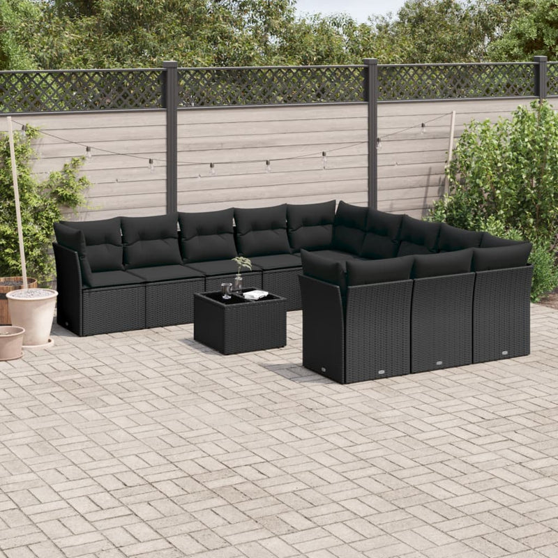 12 Piece Garden Sofa Set with Cushions Black Poly Rattan Payday Deals