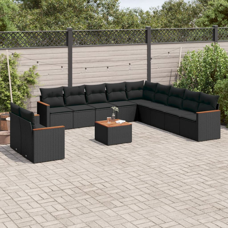 12 Piece Garden Sofa Set with Cushions Black Poly Rattan Payday Deals