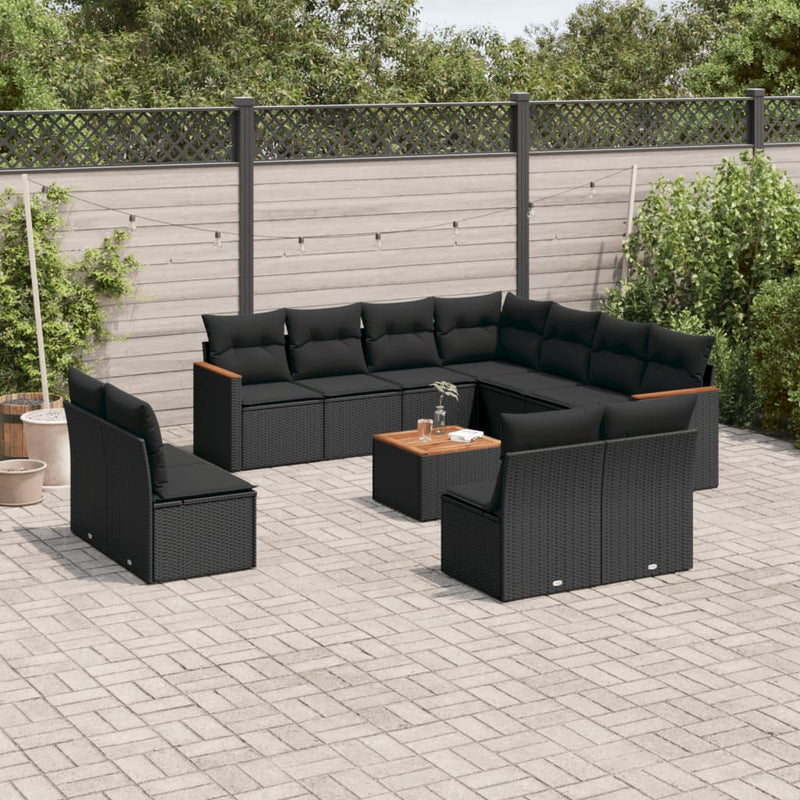 12 Piece Garden Sofa Set with Cushions Black Poly Rattan Payday Deals