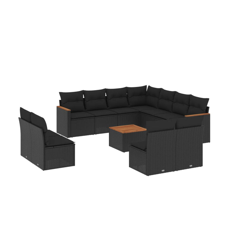 12 Piece Garden Sofa Set with Cushions Black Poly Rattan Payday Deals