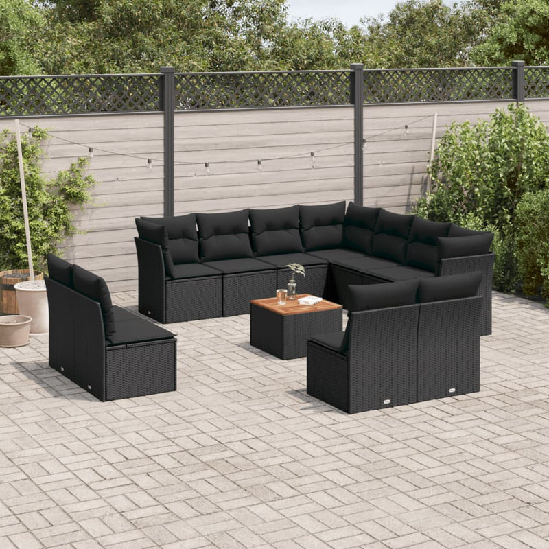 12 Piece Garden Sofa Set with Cushions Black Poly Rattan Payday Deals