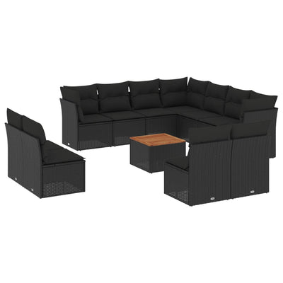 12 Piece Garden Sofa Set with Cushions Black Poly Rattan Payday Deals