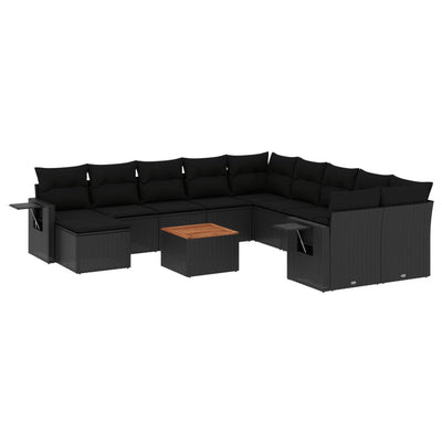 12 Piece Garden Sofa Set with Cushions Black Poly Rattan Payday Deals