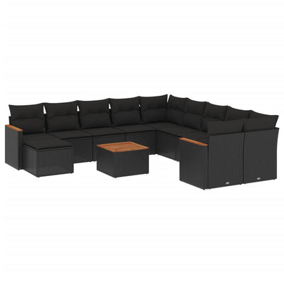 12 Piece Garden Sofa Set with Cushions Black Poly Rattan Payday Deals