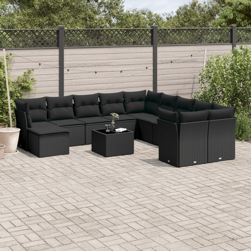 12 Piece Garden Sofa Set with Cushions Black Poly Rattan Payday Deals