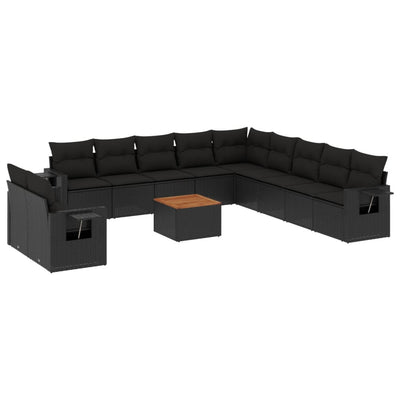 12 Piece Garden Sofa Set with Cushions Black Poly Rattan Payday Deals