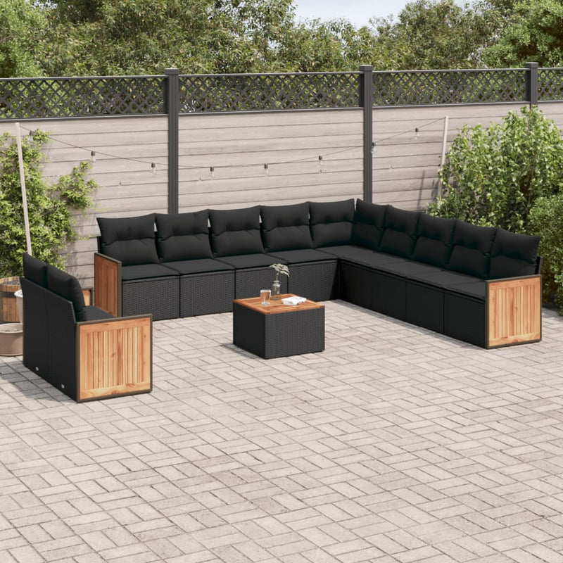 12 Piece Garden Sofa Set with Cushions Black Poly Rattan Payday Deals