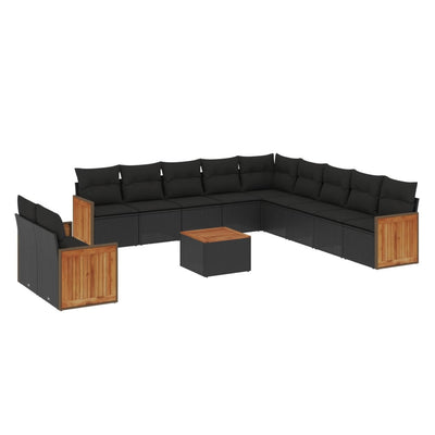 12 Piece Garden Sofa Set with Cushions Black Poly Rattan Payday Deals