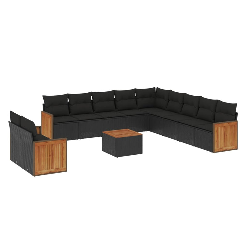 12 Piece Garden Sofa Set with Cushions Black Poly Rattan Payday Deals