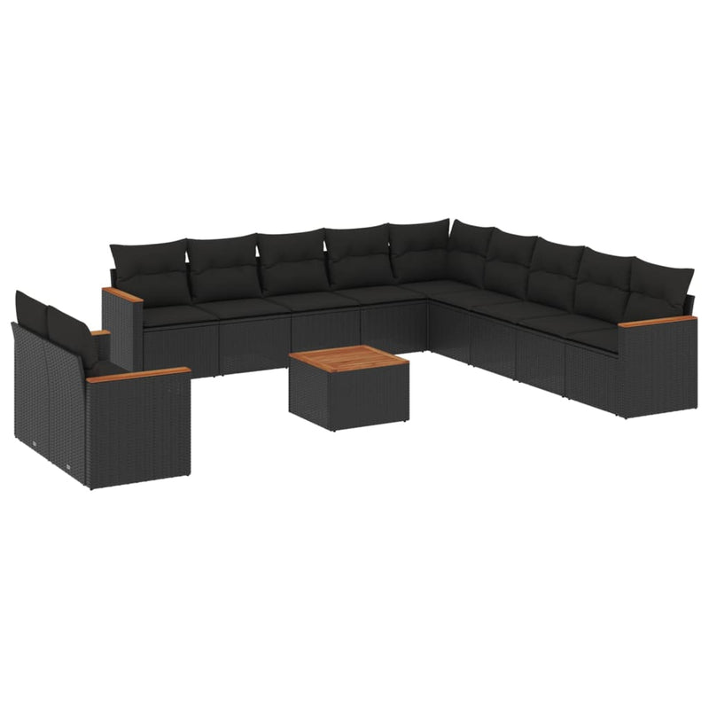 12 Piece Garden Sofa Set with Cushions Black Poly Rattan Payday Deals