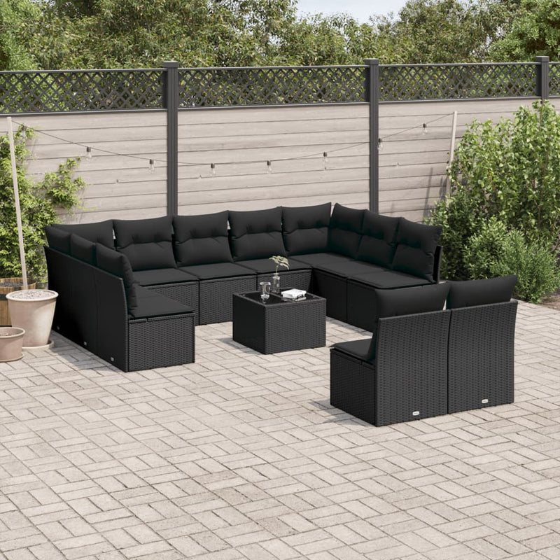 12 Piece Garden Sofa Set with Cushions Black Poly Rattan Payday Deals