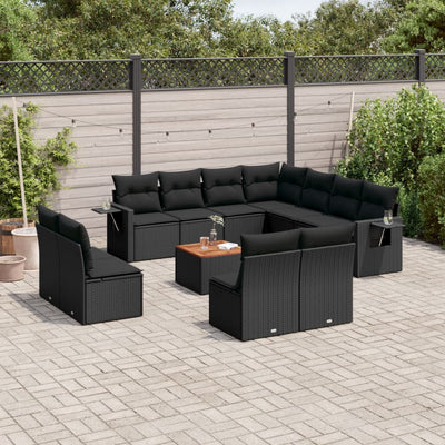 12 Piece Garden Sofa Set with Cushions Black Poly Rattan