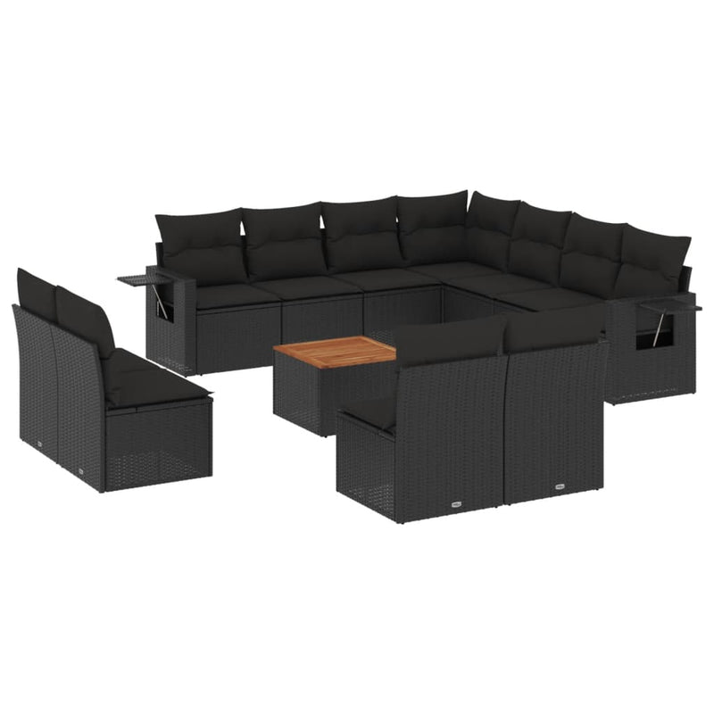 12 Piece Garden Sofa Set with Cushions Black Poly Rattan Payday Deals