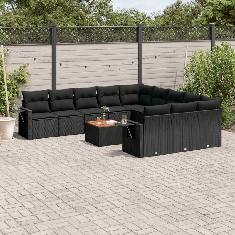 12 Piece Garden Sofa Set with Cushions Black Poly Rattan Payday Deals