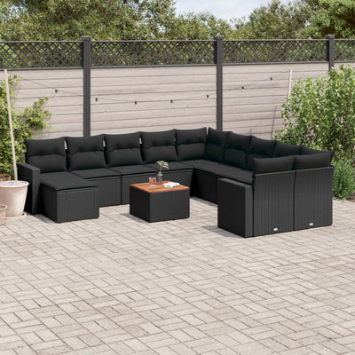 12 Piece Garden Sofa Set with Cushions Black Poly Rattan