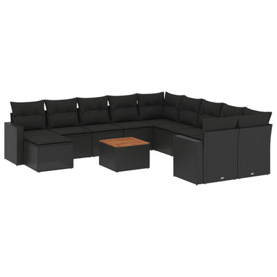 12 Piece Garden Sofa Set with Cushions Black Poly Rattan Payday Deals