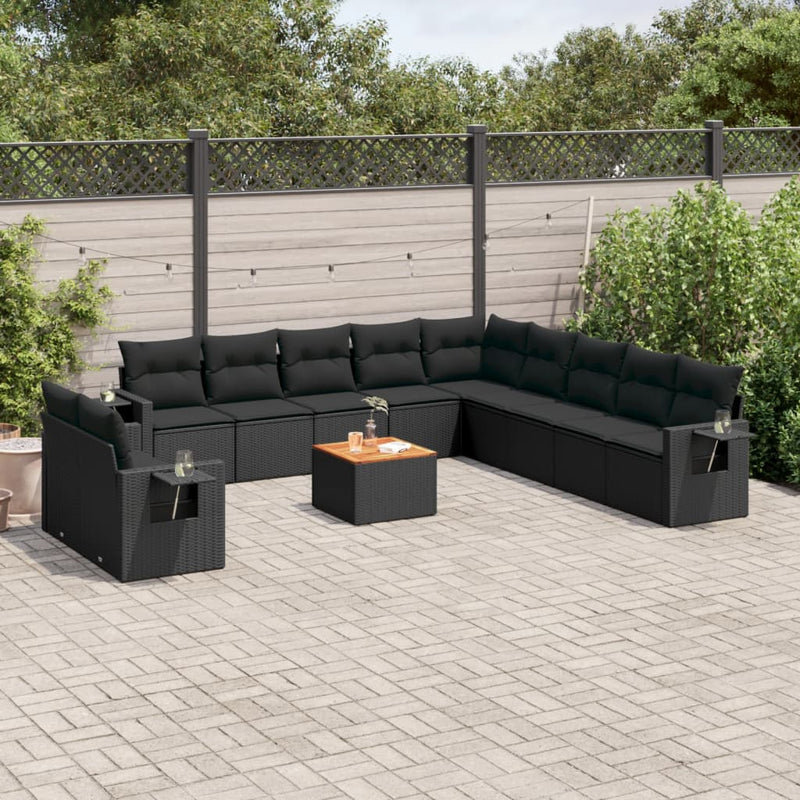 12 Piece Garden Sofa Set with Cushions Black Poly Rattan Payday Deals