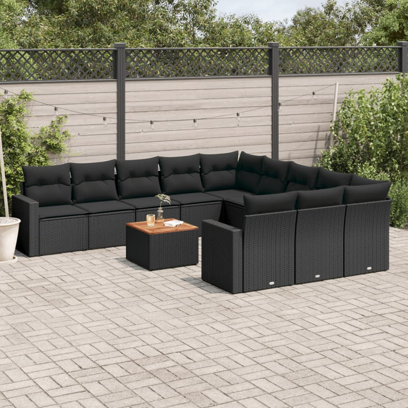 12 Piece Garden Sofa Set with Cushions Black Poly Rattan Payday Deals