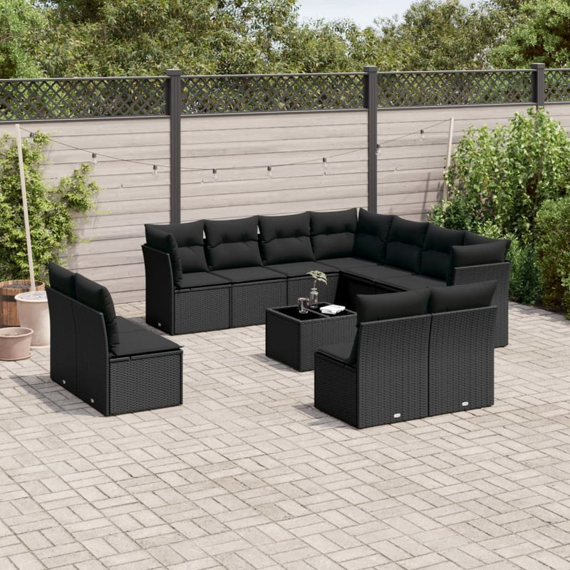 12 Piece Garden Sofa Set with Cushions Black Poly Rattan Payday Deals