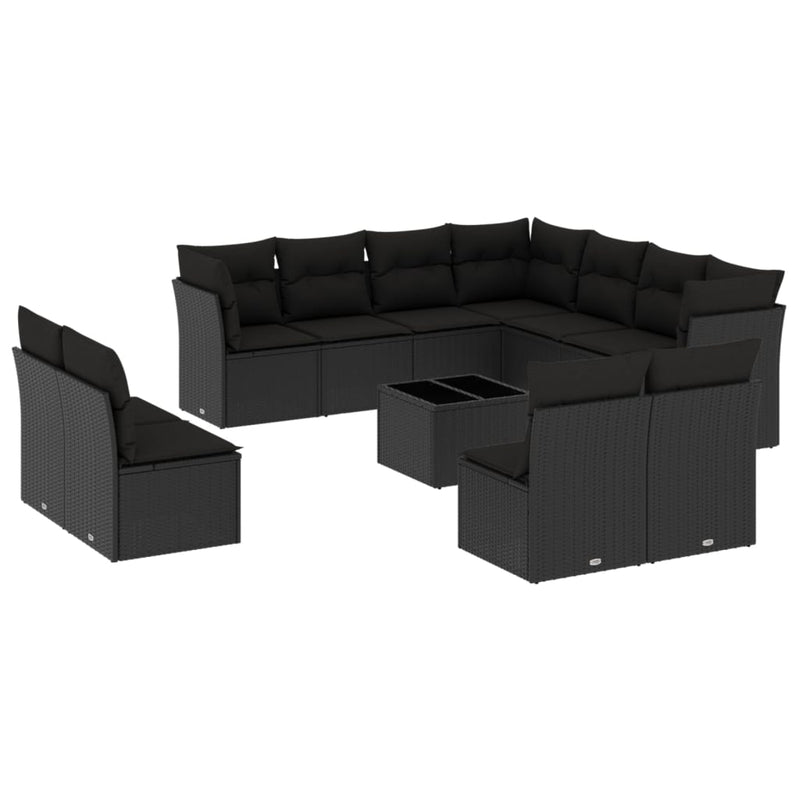 12 Piece Garden Sofa Set with Cushions Black Poly Rattan Payday Deals