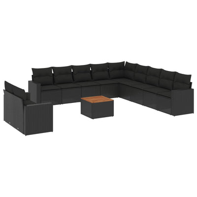 12 Piece Garden Sofa Set with Cushions Black Poly Rattan Payday Deals