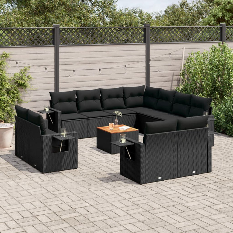 12 Piece Garden Sofa Set with Cushions Black Poly Rattan Payday Deals