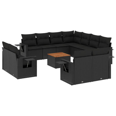 12 Piece Garden Sofa Set with Cushions Black Poly Rattan Payday Deals