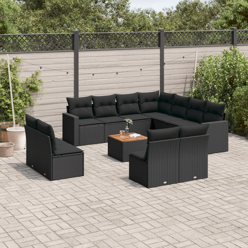 12 Piece Garden Sofa Set with Cushions Black Poly Rattan Payday Deals