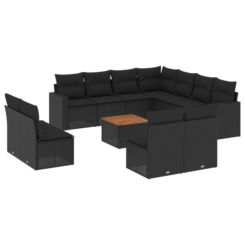 12 Piece Garden Sofa Set with Cushions Black Poly Rattan Payday Deals