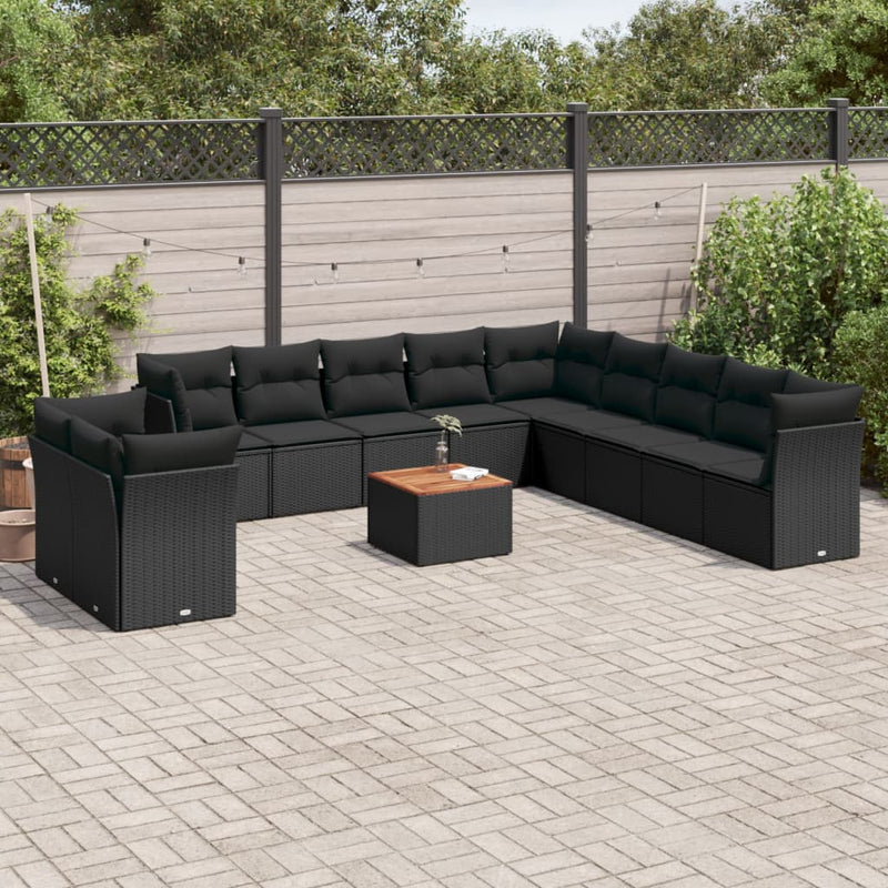 12 Piece Garden Sofa Set with Cushions Black Poly Rattan Payday Deals