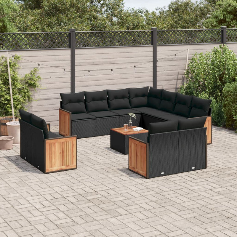 12 Piece Garden Sofa Set with Cushions Black Poly Rattan Payday Deals