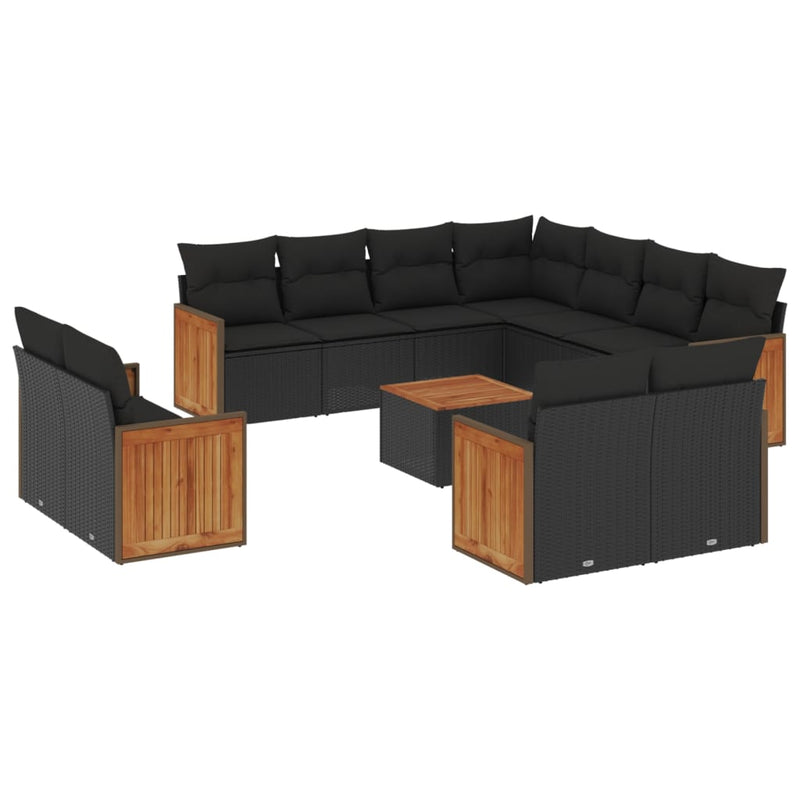 12 Piece Garden Sofa Set with Cushions Black Poly Rattan Payday Deals