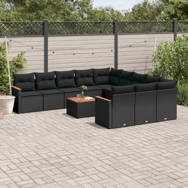 12 Piece Garden Sofa Set with Cushions Black Poly Rattan Payday Deals